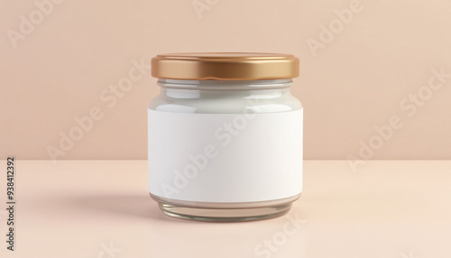 Mock up blank product label on a round glass jar
