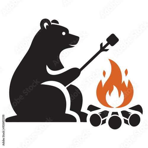 Cool Camping Bear, Bear Campfire SVG, Bear SVG, Camping SVG, Marshmallow SVG, Bonfire SVG, Bear Silhouette Bonfire Clipart