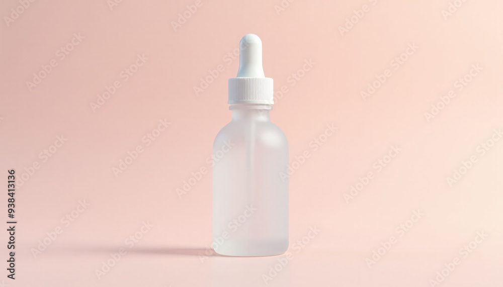 Mock up blank skincare dropper bottle with a frosted glass finish Mock up blank skincare dropper bottle with a frosted glass finish