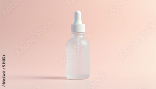 Mock up blank skincare dropper bottle with a frosted glass finish photo