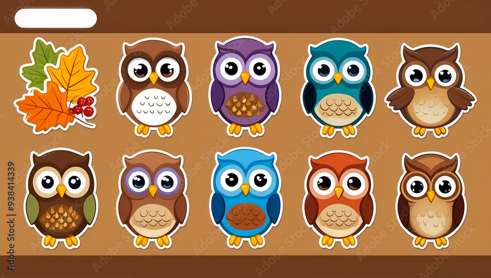 Fototapeta premium sticker set, different cute owls