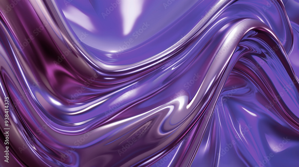 Fototapeta premium Dynamic purple abstract liquid metal waves with metallic look, perfect for digital backgrounds, or as a captivating visual element in marketing campaigns and presentations