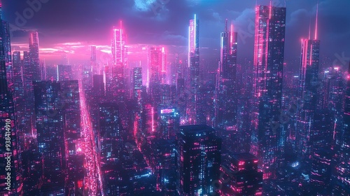 Futuristic city skyline with glowing neon lights ideal for vibrant and modern wallpaper themes