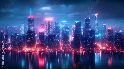 Wallpaper Mural Glowing cityscape at night with vibrant neon lights ideal for modern and futuristic wallpaper designs Torontodigital.ca
