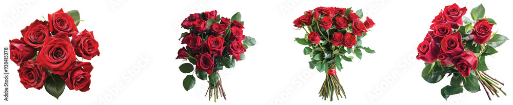 Obraz premium Beautiful red roses arranged in elegant bouquets for gifting on Transparent Background.