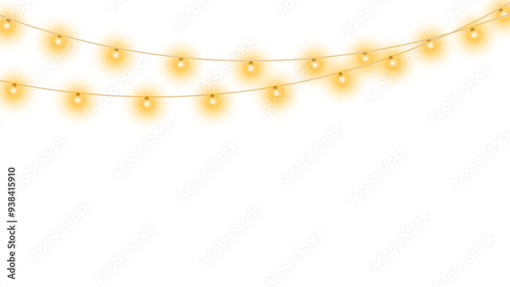 Christmas lights isolated realistic design elements. Glowing lights for Xmas Holiday cards, banners, posters, web design.	