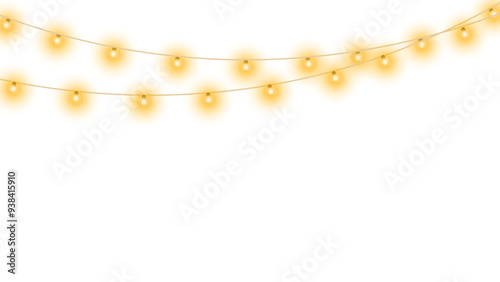 Christmas lights isolated realistic design elements. Glowing lights for Xmas Holiday cards, banners, posters, web design.	