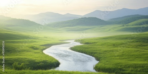 A gentle stream winding through a green valley, inviting moments of quiet reflection and connection