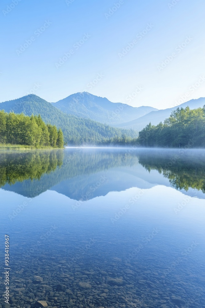 A tranquil mountain lake mirroring a pristine sky, offering a peaceful opportunity for deep reflection and inner calm. A tranquil mountain lake mirroring a pristine sky, offering a peaceful opportunity for deep reflection and inner calm.