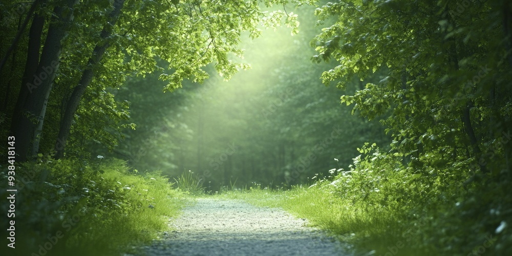 Obraz premium A magical forest trail bathed in gentle light reveals the hidden wonders of nature's splendor, inviting wanderers to explore its serene mysteries.