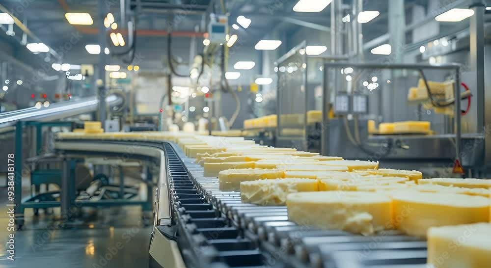 Industrial Conveyor Belt System with Blue Products