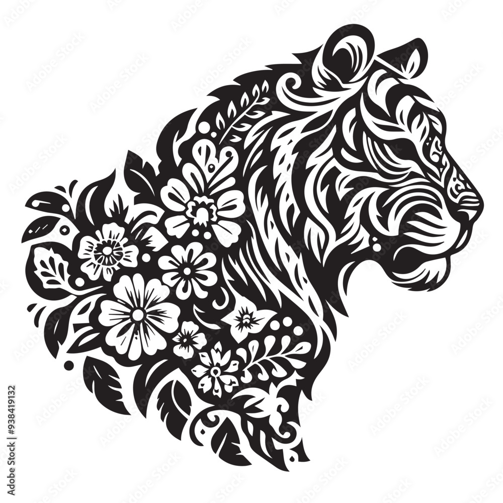 Obraz premium premium artwork style flower tiger shape vector