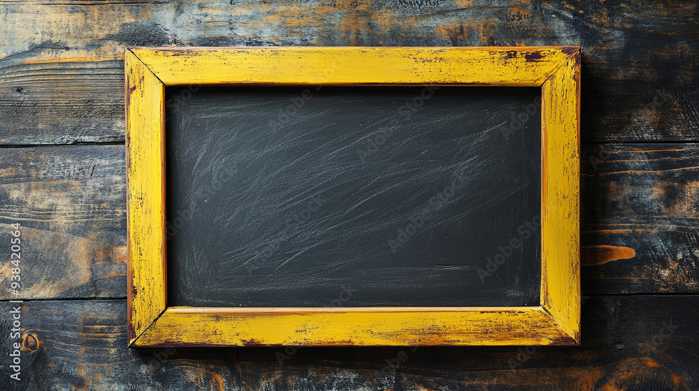 Blank yellow framed blackboard with chalk Blank yellow framed blackboard with chalk