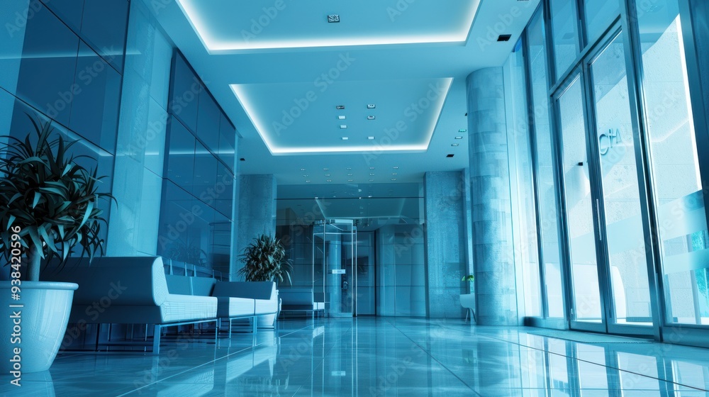 Empty gallery interior with light windows Empty gallery interior with light windows