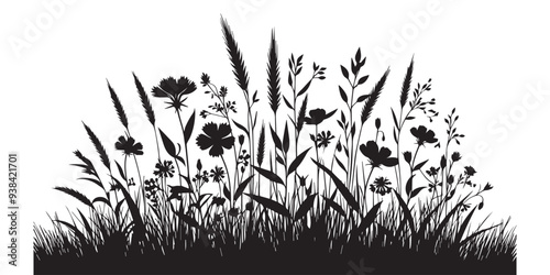 silhouette of grass and flowers