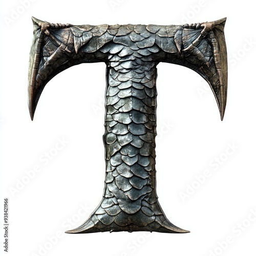 Intricate dragon-scale letter T designed for fantasy-themed artwork and illustrations
