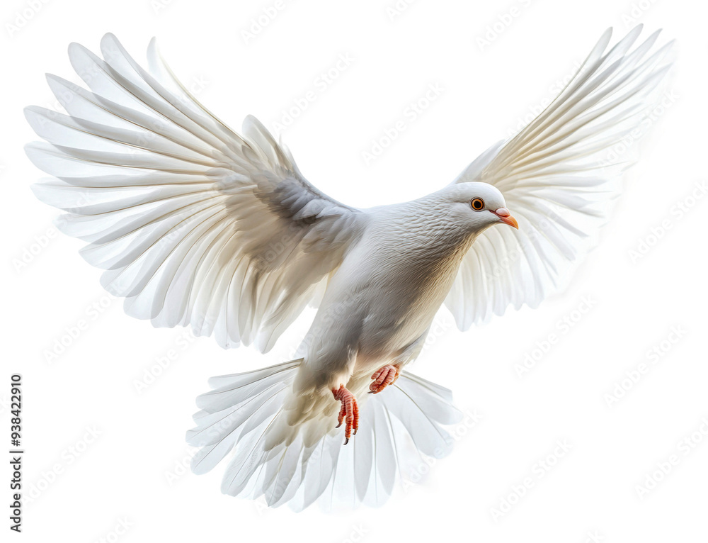 Fototapeta premium PNG White dove in mid-flight against a plain backdrop