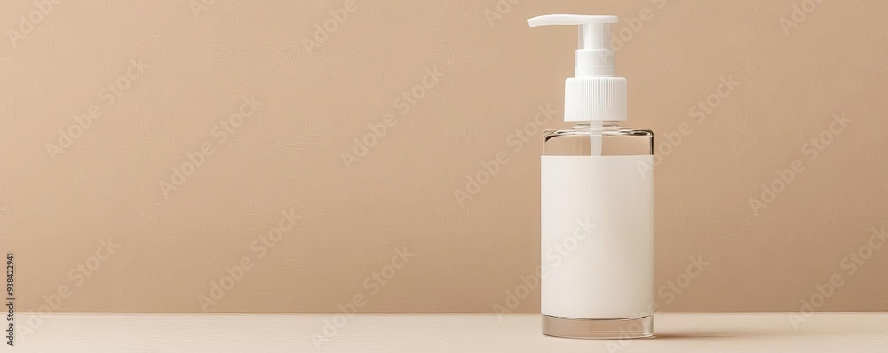 Bottle of facial foam with a clear, minimalistic label, skincare packaging, modern design