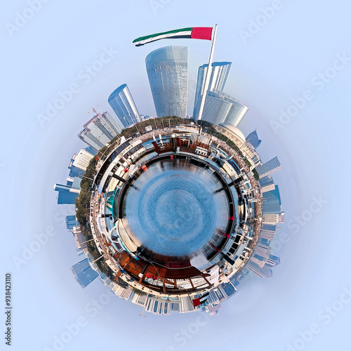 Photography circle panorama of city view in night time / 360 panorama of Abu Dhabi city