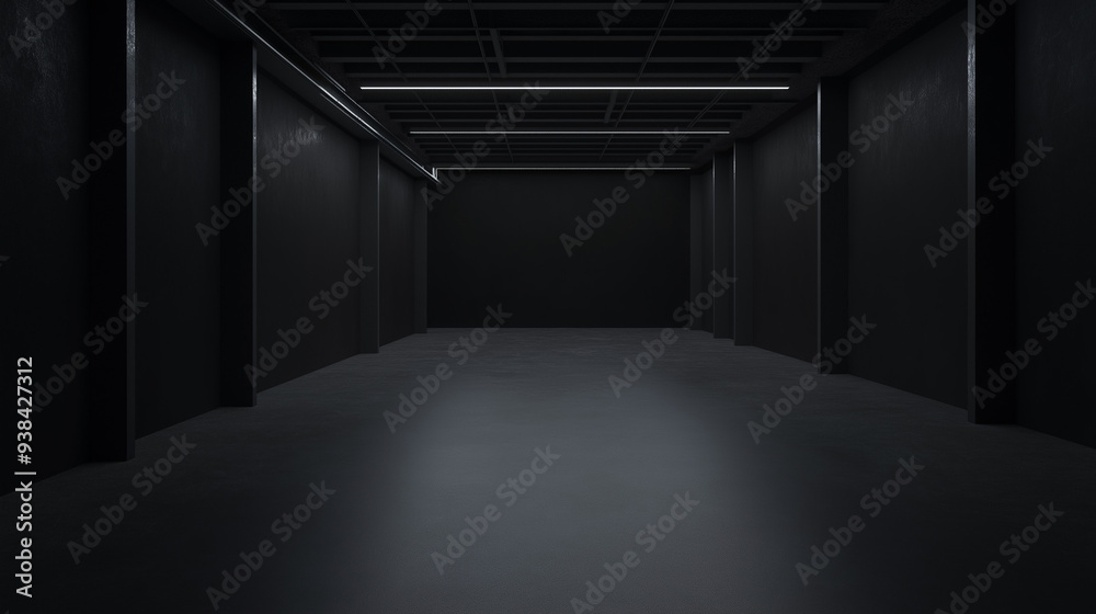 huge, harsh, black, empty gallery with nothing, realism huge, harsh, black, empty gallery with nothing, realism