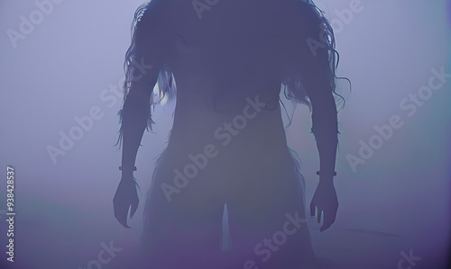 Monster in smoke, in foggy, horror