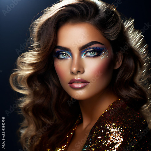 portrait of a woman with night  shimmery makeup look