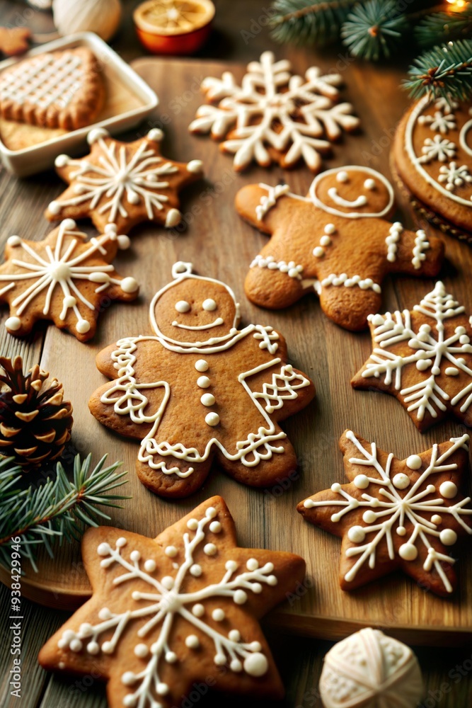 Decorated Christmas cookies on wooden table Decorated Christmas cookies on wooden table