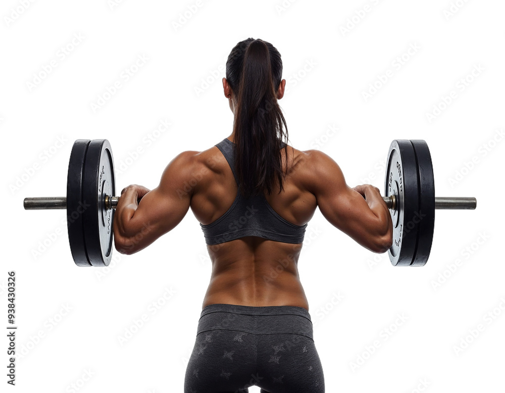 Obraz premium Fit Woman Lifting Barbells, Fitness Workout on White Background.png