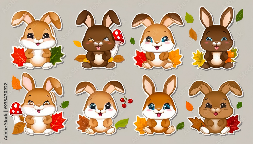 sticker set, different cute bunnies sticker set, different cute bunnies