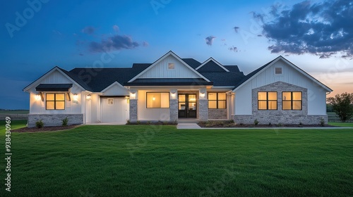 Modern Farmhouse at Dusk