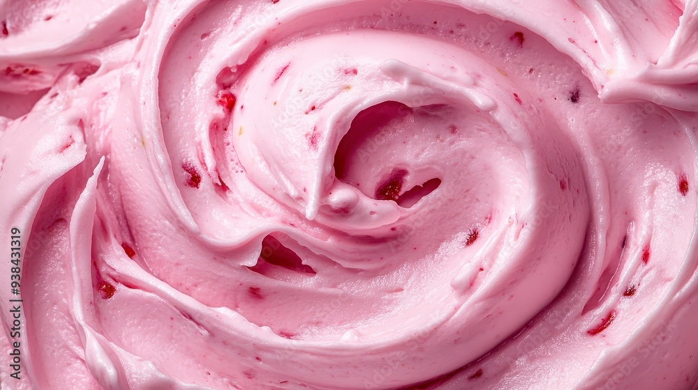 Close up of smooth pink creamy swirl with red specks. Close up of smooth pink creamy swirl with red specks.