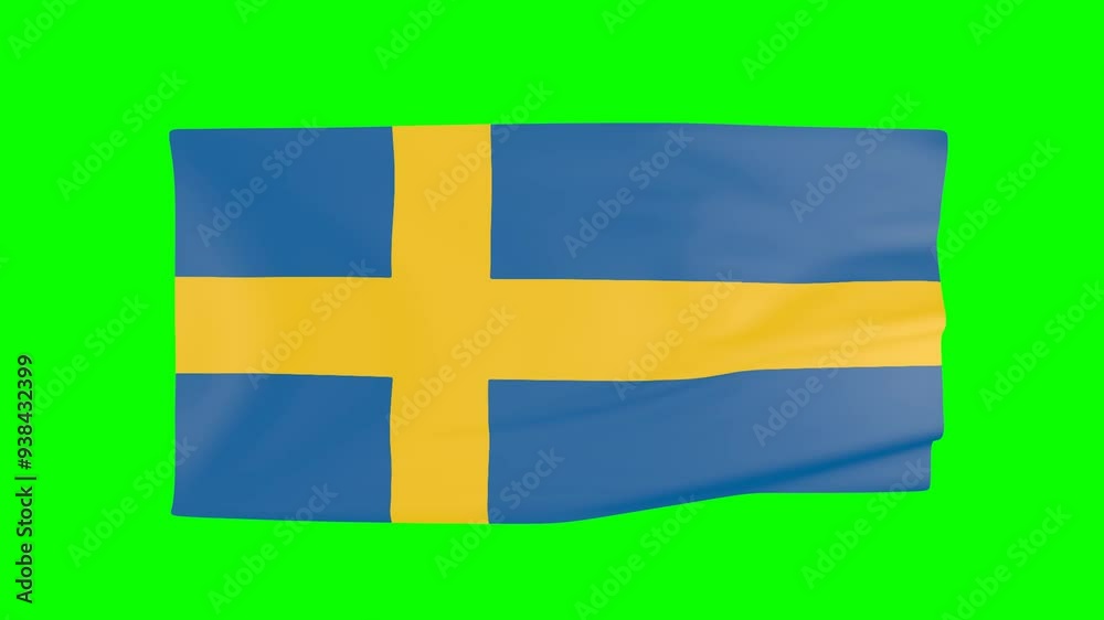 Swedish flag waving in the wind on a green chroma key background, ideal for compositing in videos. Swedish flag waving in the wind on a green chroma key background, ideal for compositing in videos.