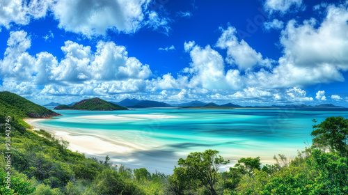 Beautiful Whitehaven Beach with its stunning natural backdrop.