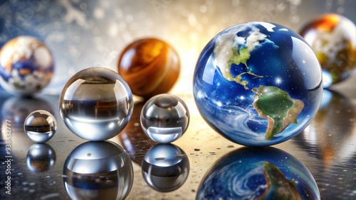 Glass Spheres Representing Planets, Symbolizing Global Harmony and Cosmic Balance