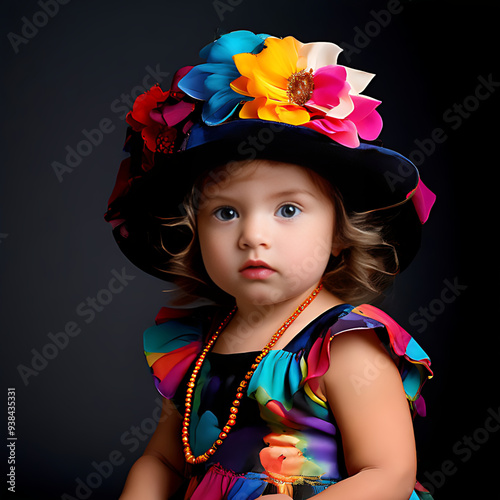 portrait of a little girl with flowers on her hat