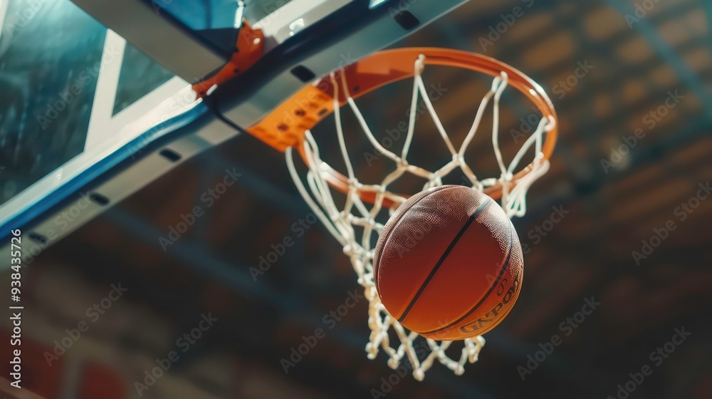 Close up of a basketball going through the net of a hoop. Close up of a basketball going through the net of a hoop.