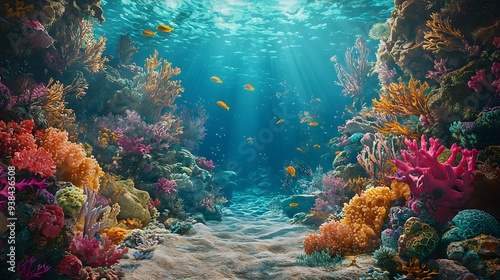 Vibrant Coral Reef with Sunlight.