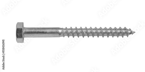 Hex head cap self tapping long wood screw isolated against a plain background, showing its design and functional details for construction applications
