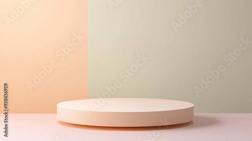 Floating 3D stage with clean lines and neutral gradients, elegant design, minimalist focus