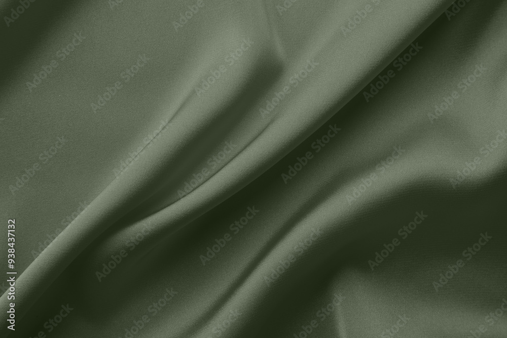 Fototapeta premium Crumpled sage color silk fabric as background, top view