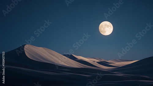 Desert Landscape Under Full Moon.