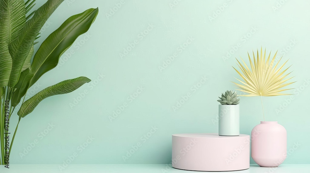Simple 3D pedestal with clean lines and pastel tones, minimalist display, modern showcase
