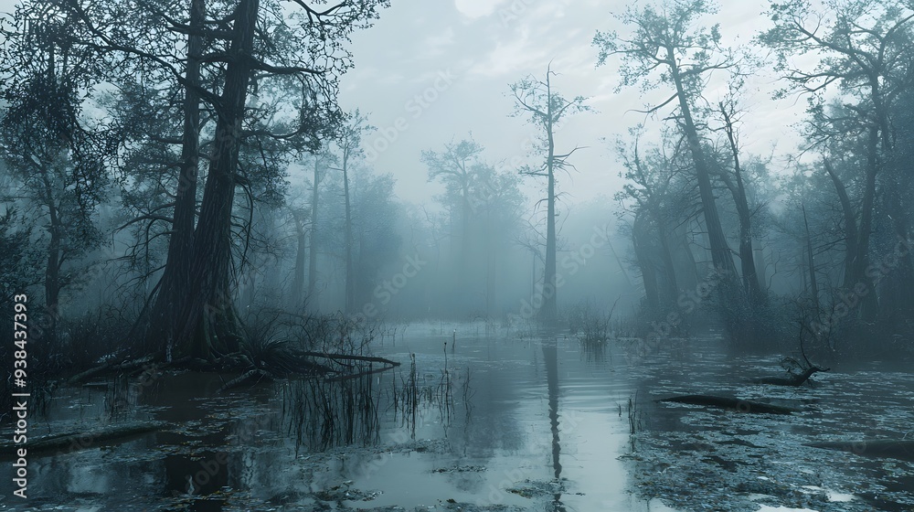 Naklejka premium Foggy Swamp Landscape.