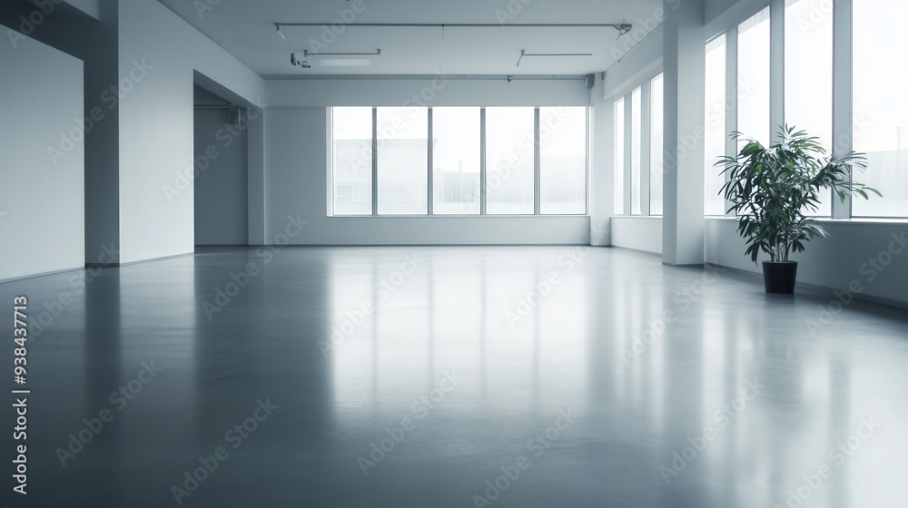 Bright Empty Office Space with Large Windows Bright Empty Office Space with Large Windows