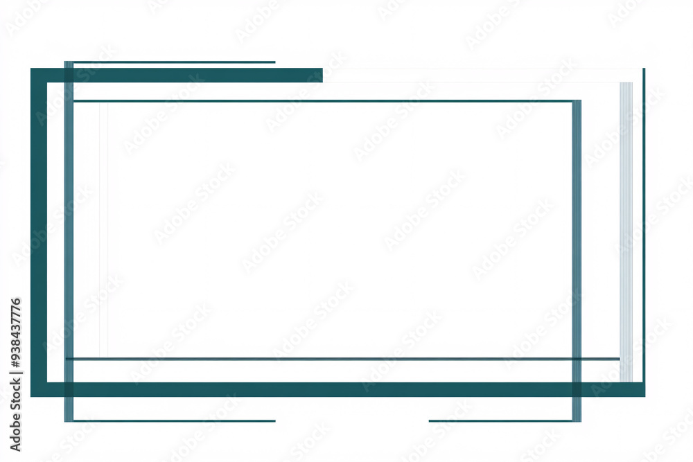 modern graphic design of overlapping thin rectangular frames in various shades of teal and blue on a white background