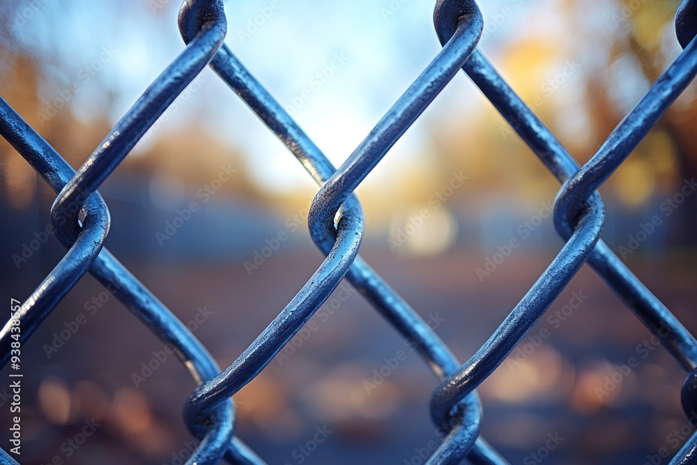 Close view of a chain-link fence framing an active construction site Close view of a chain-link fence framing an active construction site