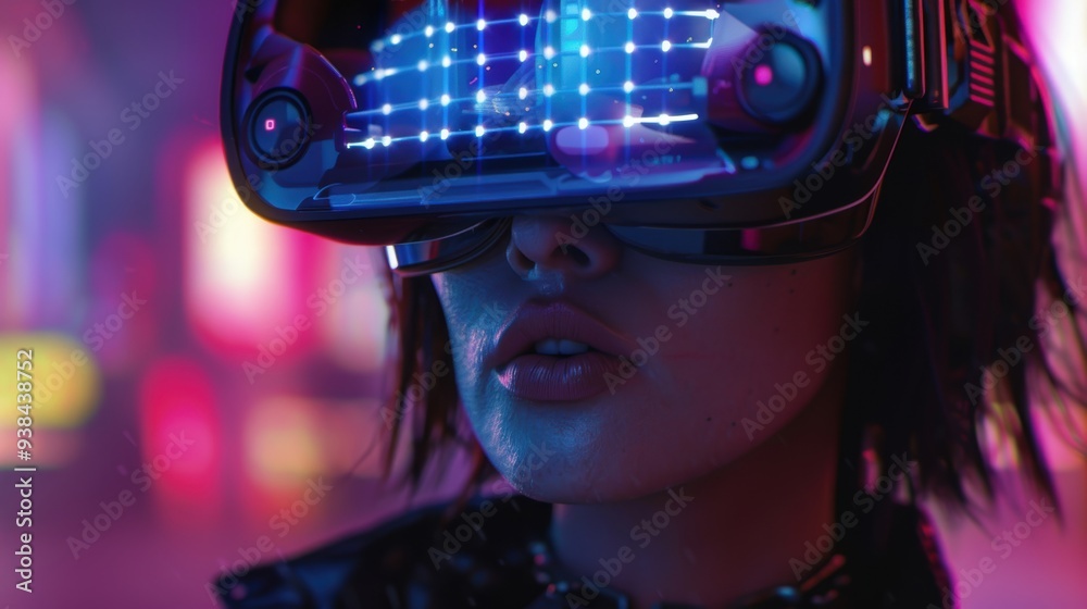 Individual using VR goggles for innovative gaming, digital evolution, and technology. Futuristic character in a studio setting with an augmented reality headset for an immersive cyber experience Individual using VR goggles for innovative gaming, digital evolution, and technology. Futuristic character in a studio setting with an augmented reality headset for an immersive cyber experience