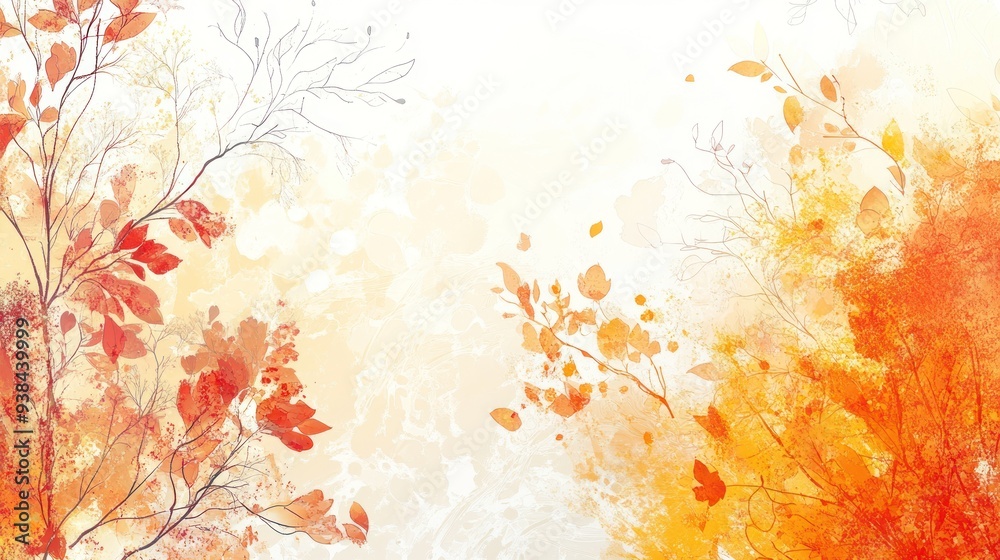 A painting of autumn leaves with a tree in the foreground A painting of autumn leaves with a tree in the foreground