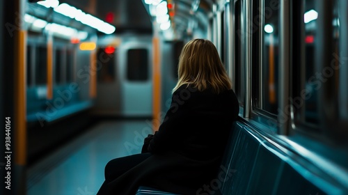 woman sitting in metro, real life, loneliness and life in big cities photo