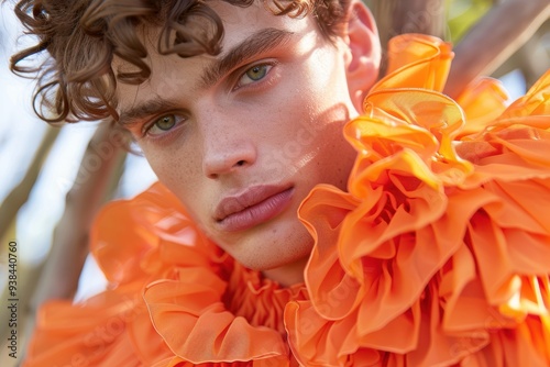 Edgy and modern individual in studio showcasing a non-binary, stylish look. Emphasizing gender fluidity with a relaxed pose that celebrates a creative and inclusive aesthetic photo